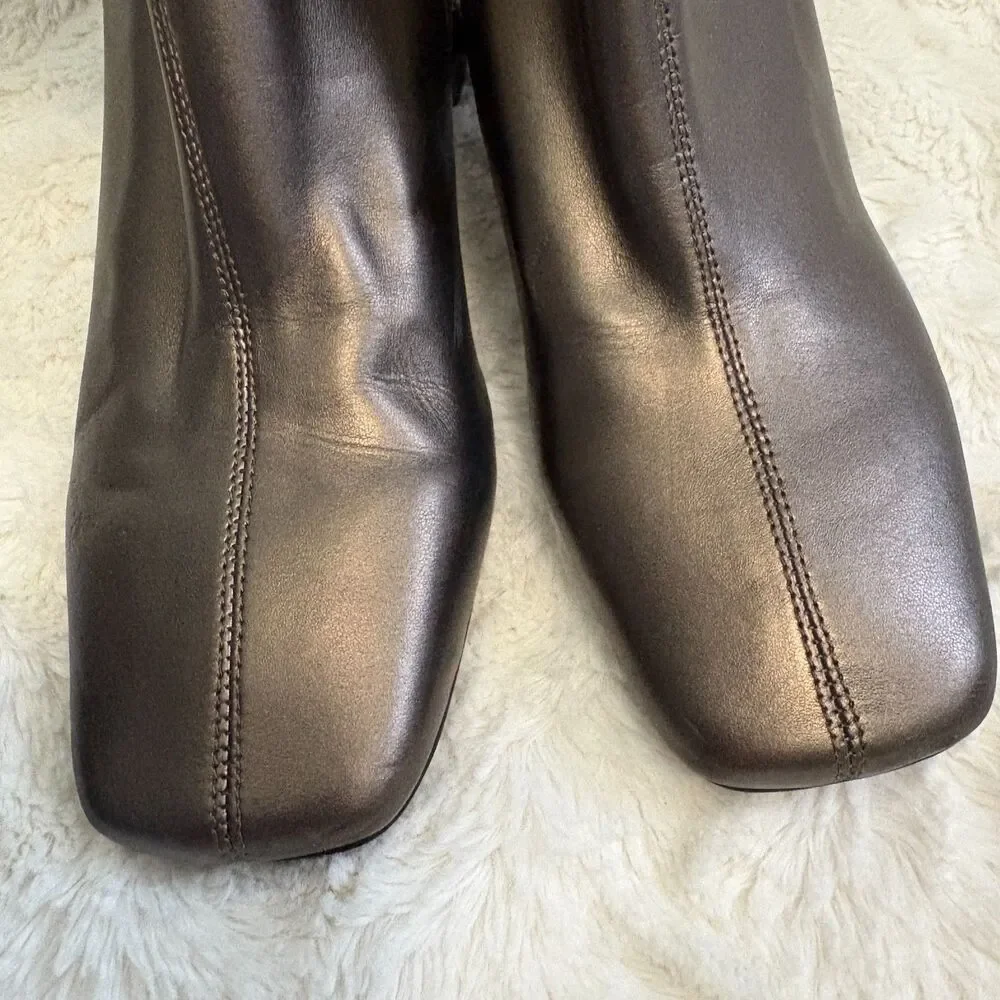 Jeffrey Campbell Bronze Metallic Square Toe Block Heel Ankle Boots Size 5.5